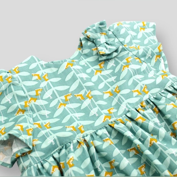 NWOT Little Moony 3-4Y Cotton Dress with Tulip Sleeves and Bow - Picture 3 of 13